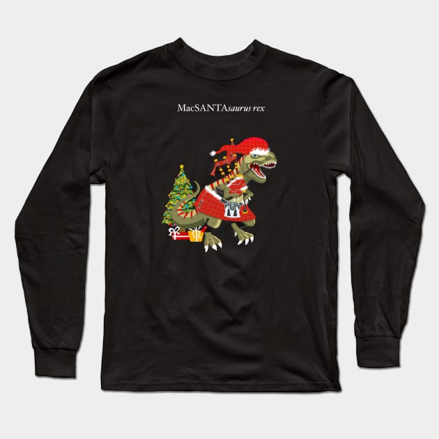 Clanosaurus Rex MacSANTAsaurus rex Plaid Santa Scotland Christmas Tree Tartan Long Sleeve T-Shirt by BullShirtCo